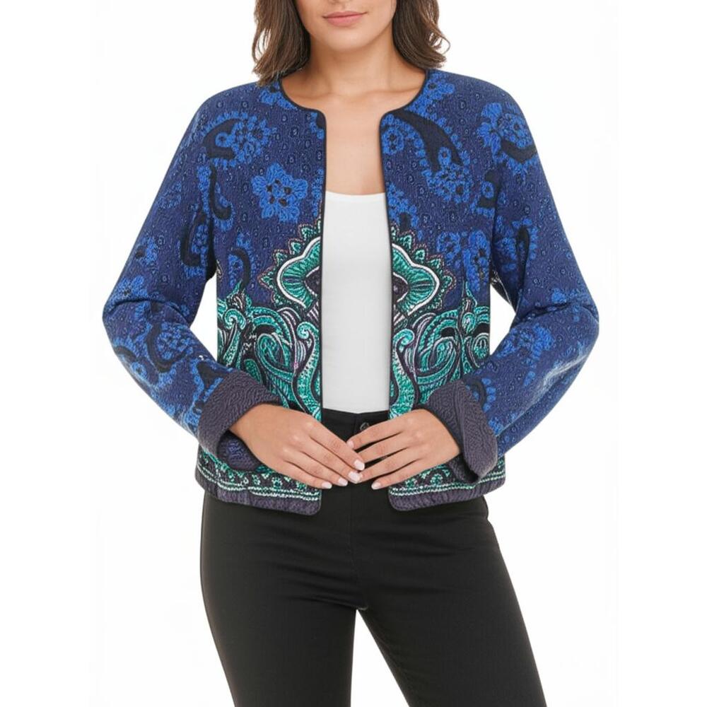 Coldwater Creek Womens Jacket‎ P14 Multi-Color Paisley Floral Cuffed Boho Chic